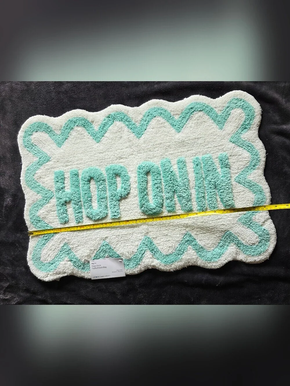 New Easter Bunny Brights Hop on In Scalloped Bath Rug, 20 × 30 in, white & teal